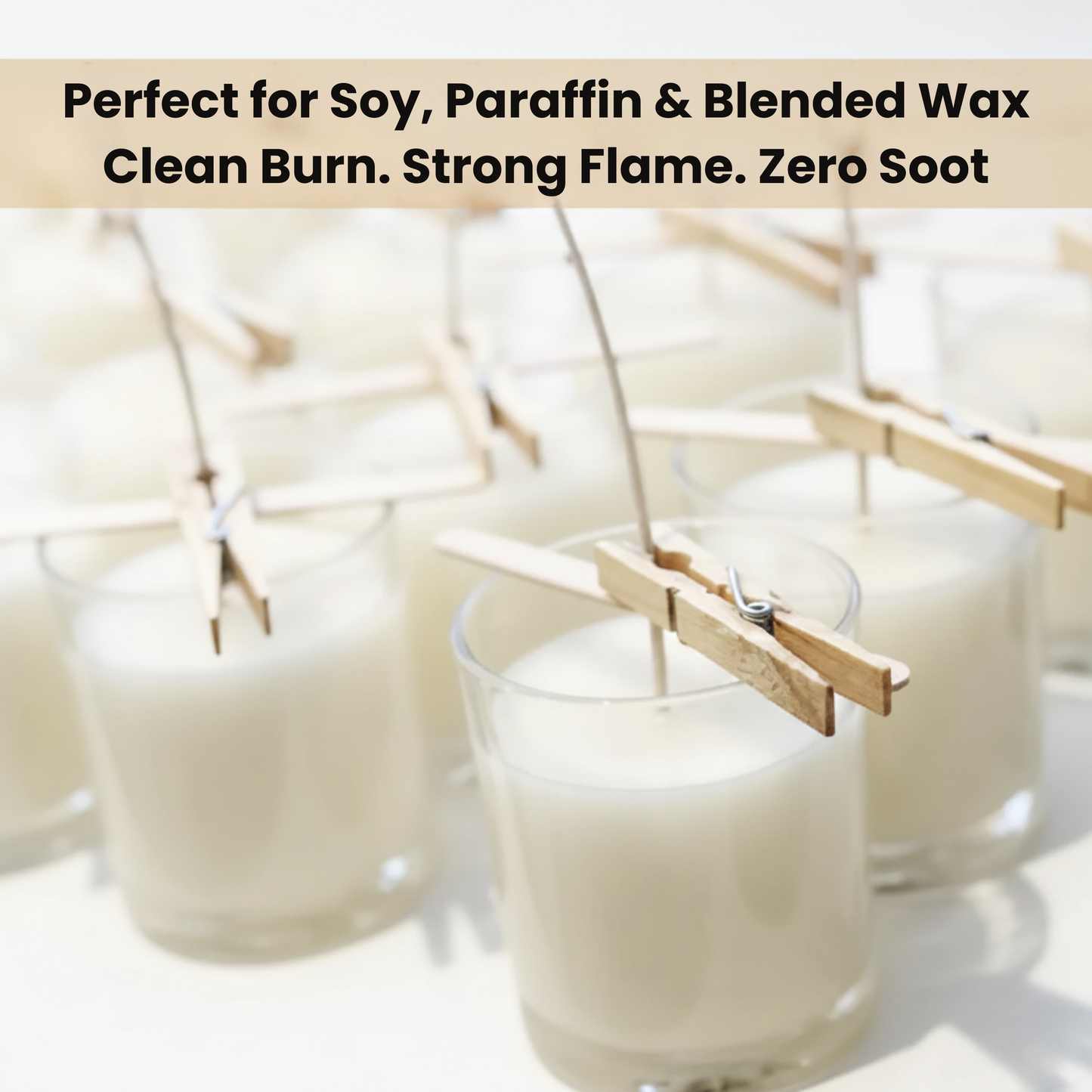 Natural Cotton Wicks - Paraffin Wax Coated Wicks for Candle Making 25 pcs