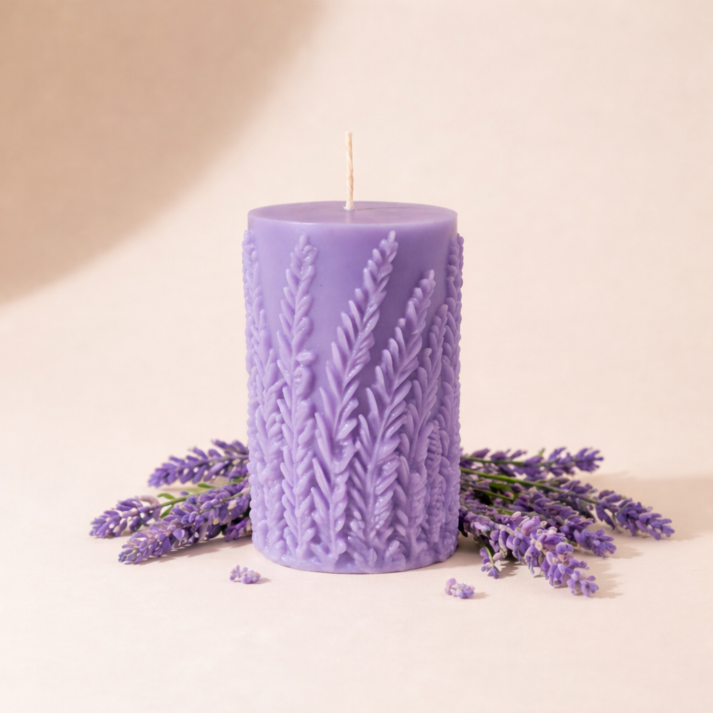 Lavender Bliss Pillar Candle - Petals of Calm for the Night That Lingers 215 g