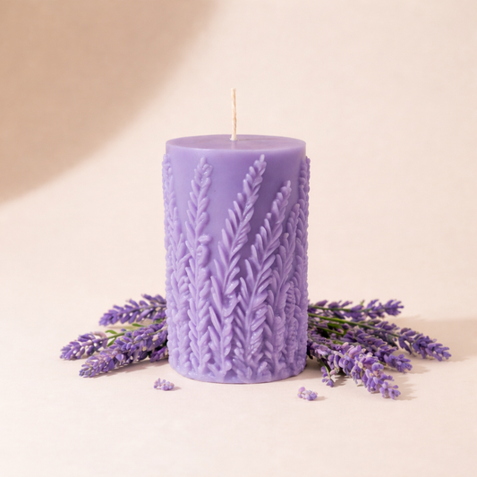Lavender Bliss Pillar Candle - Petals of Calm for the Night That Lingers 215 g
