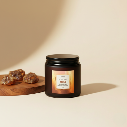 Amber soy wax candle in elegant setting