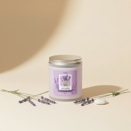 Lavender soy wax candle in elegant setting