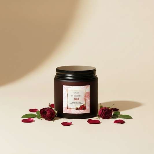 Rose soy wax candle in elegant setting